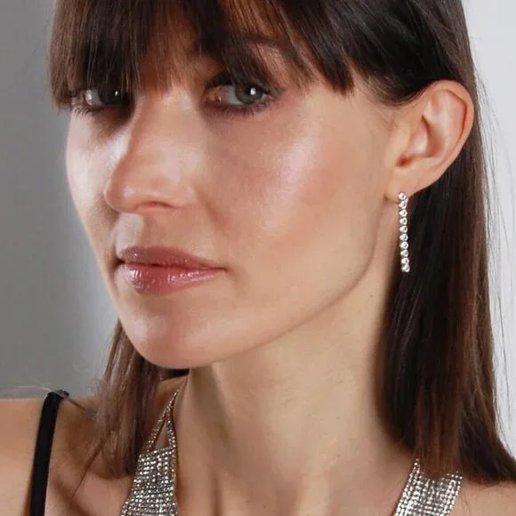 Diamond Drop Earrings Women Cubic Zirconia Silver Dangle Statement Jewelry - Picture 2 of 9